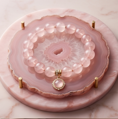 Ornate Rose Quartz Medallion Bracelet