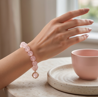 Ornate Rose Quartz Medallion Bracelet