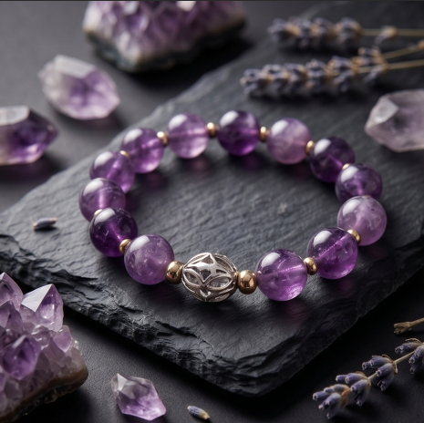 Regal Amethyst Filigree Beaded Bracelet