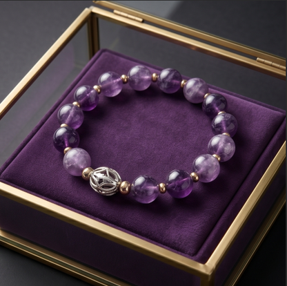 Regal Amethyst Filigree Beaded Bracelet
