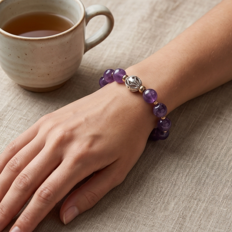 Regal Amethyst Filigree Beaded Bracelet