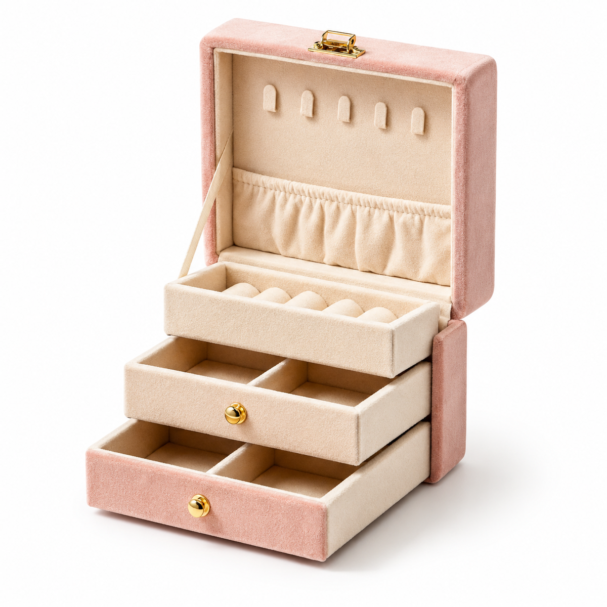 Blush Pink Velvet 3-Tier Jewelry Box