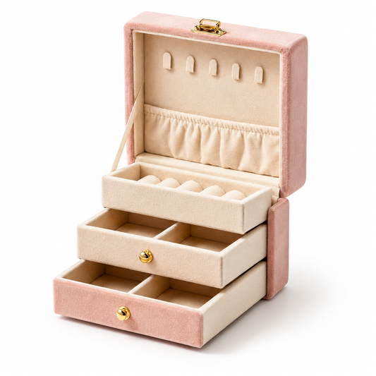 Blush Pink Velvet 3-Tier Jewelry Box
