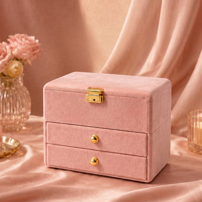 Blush Pink Velvet 3-Tier Jewelry Box