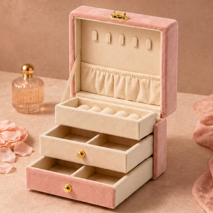 Blush Pink Velvet 3-Tier Jewelry Box