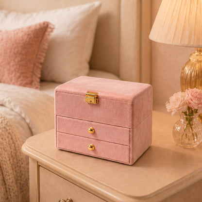 Blush Pink Velvet 3-Tier Jewelry Box