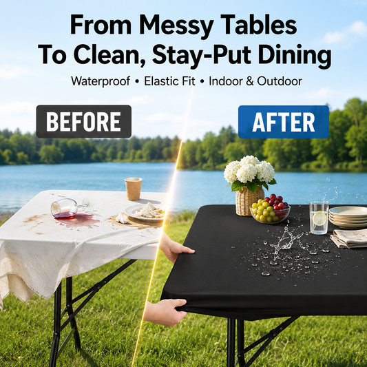 Stretch Fabric Table Top Cap Cover – Elastic Edge, Waterproof & Reusable