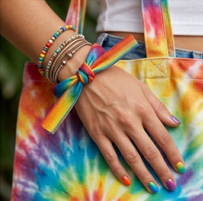 10pcs Vibrant Rainbow Twisted Fabric Bracelet with Knotted Accent